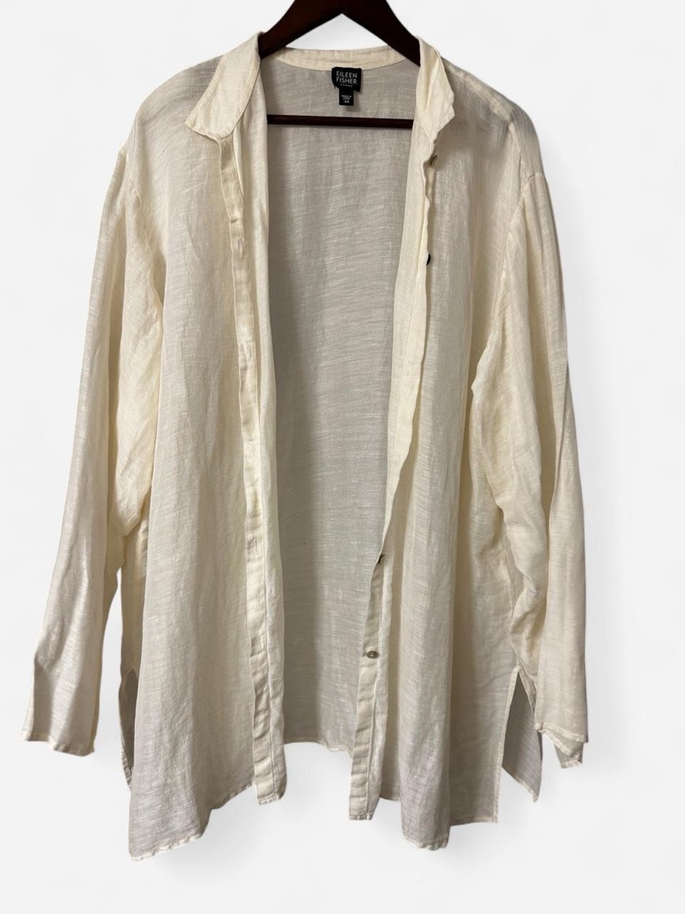 Eileen Fisher Linen Silk Button Front Tunic Shirt Off White Cream Size 3X Plus